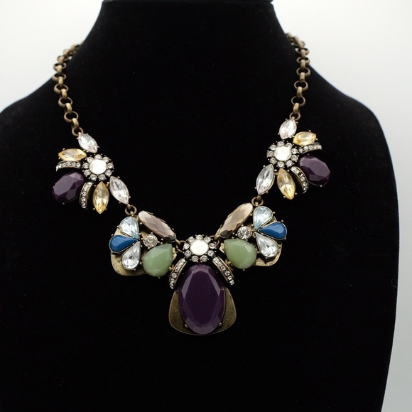 J Crew Rhinestone cluster necklace Brassy tone GORGEOUS - Picture 10 of 12